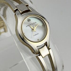 Anne Klein Diamond Watch Women 22mm Two Tone Case MOP Dial 6.5" Band-New Battery